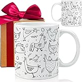 Funny Chicken Design Coffee Mug for Poultry Lovers - Farmhouse Ceramic Cup with Flock Illustration, Country Style Gift for Women & Men, Christmas Birthday Present-258