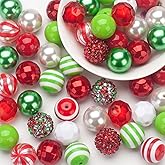20 mm Bubblegum Beads for Pens Making, 50 PCS Large Focal Pen Beads Bulk, Chunky Christmas Bubble Gum Bead Mix, Colorful Rhinestone Bead for Crafts, Jewelry Making, Keychain, Bracelets, Necklaces