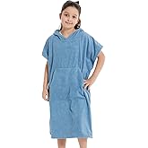 MUTAO Changing Towel Robe for Kids, Absorbent Surf Poncho with Pocket and Hood for Swimming Surfing Beach Pool (Blue)