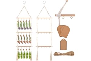 NOWHYX 3-Tier Hanging Herb Drying Rack, Includes 25 Gift Tags & 32ft Natural Jute Twine, Handwoven Hanging Herb Dryer Rack Plant Hanger for Drying Herbs, Flowers, Sage(COLOR:Beige)
