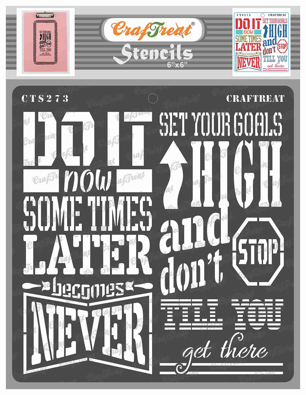 CrafTreat Reusable Quote Stencils for Painting on Wood, Canvas, Paper, Fabric, Floor, Wall and Tile - Goals -6x6 Inch - DIY Art and Craft Stencils with Quotes - Motivational Stencils