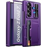 SIXBOX for Samsung Galaxy Z Fold 7 Wallet Case, Built-in Hinge Protection & Slide Camera Lens Cover & Card Holder & Screen Protector, Full Body Protective Hard Phone Case for Samsung Z Fold 7, Purple