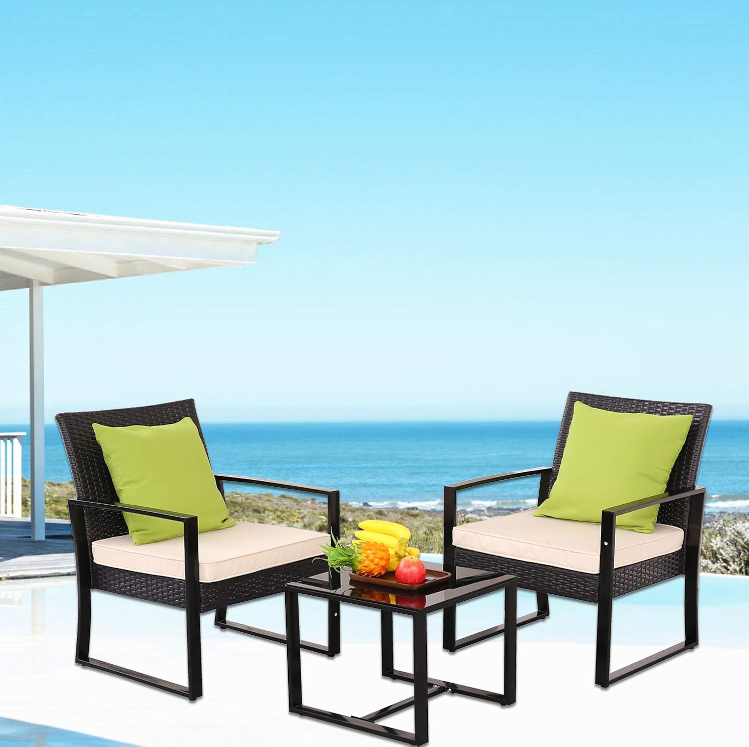 Walsunny 3 Pieces Patio Set Outdoor Wicker Patio Furniture Sets Modern Bistro Set Molded Rattan Chair Conversation Sets With Coffee Table For Backyard And Bistro Blue Patio Furniture Accessories Bistro Sets