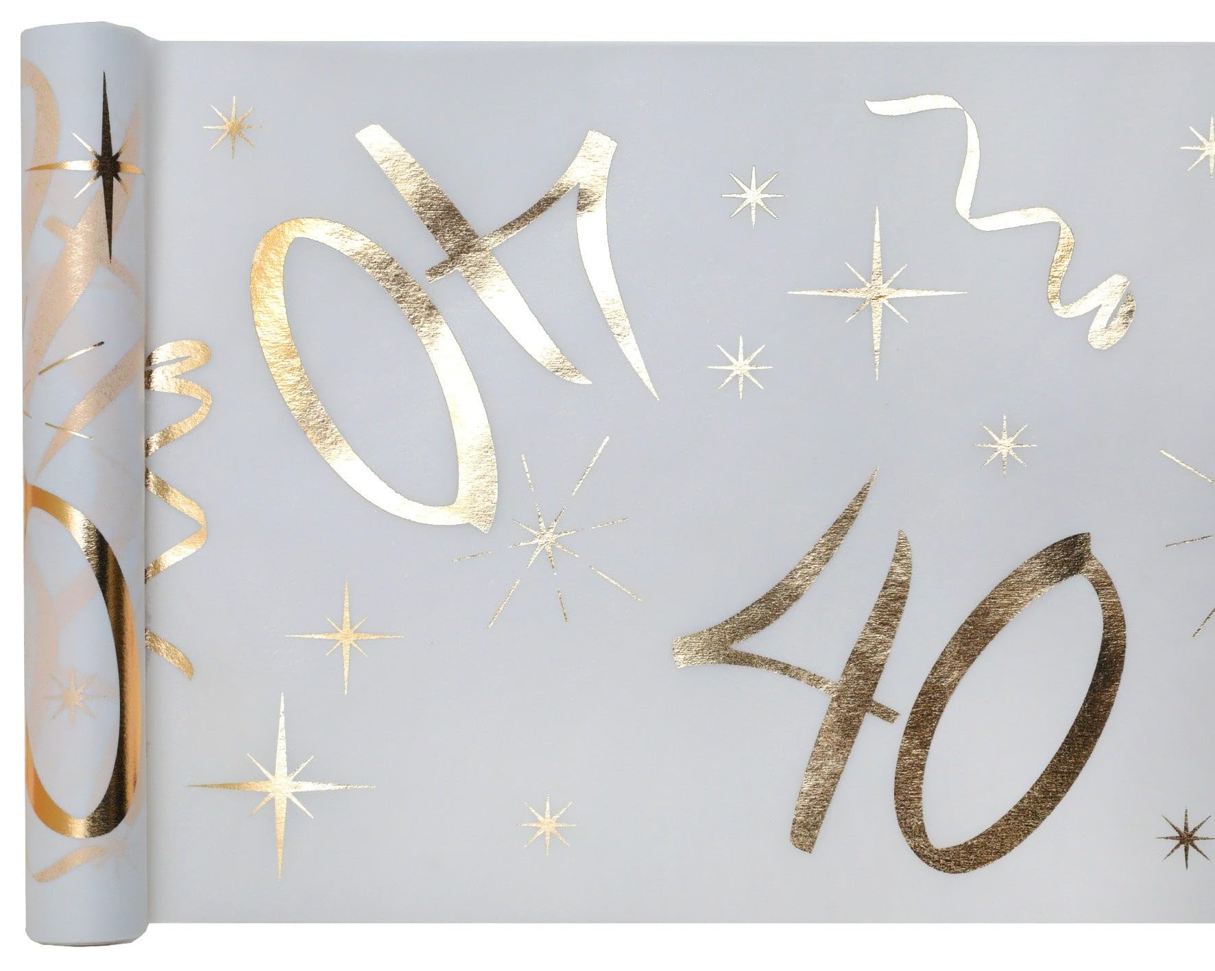 Santex White Gold Table Runner 40 Years 30cm x 5m Decorative Fabric Banner Table Cloth Table Runner