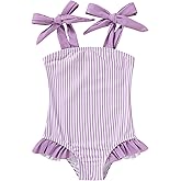 YOUNGER TREE Toddler Swimsuit Girl Color Block Stripe One-Piece Swimwear Baby Girl Bathing Suits