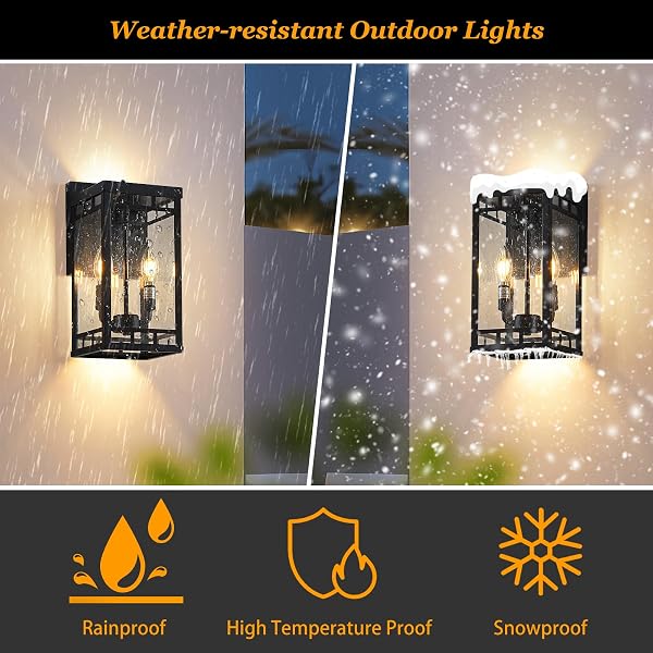 13.5” DUSK TO DAWN SENSOR OUTDOOR WALL LIGHTS – 2-LIGHT LARGE EXTERIOR LIGHTING FIXTURES, WATERPROOF PORCH LIGHTS FOR GARAGE, FRONT DOOR, PATIO & HOUSE, PORCH LIGHT WITH E12 BASE,MATTE BLACK,1 PACK
