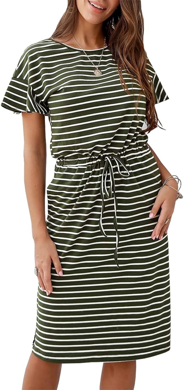 striped midi dress with sleeves