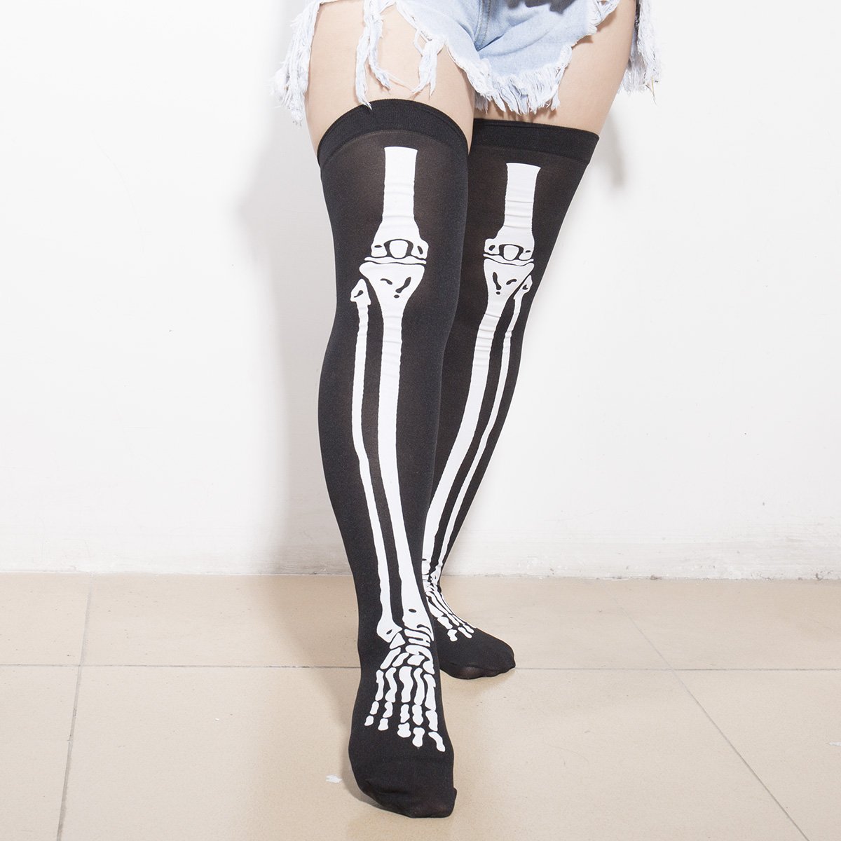 SIBOSUN Halloween Women's Skeleton Fingerless Gloves & Stockings Party Mardi Gras Carnival