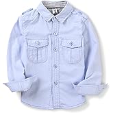 OCHENTA Boys Oxford Button Down Casual Dress Shirt, Long Sleeve Utility Uniform Shirt for Toddler/Big Boy 18M-14Y