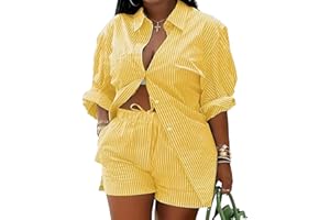 Mandonce 2 Piece Outfits for Women Long Sleeve Printed Shirt and Elastic Lace-Up Shorts with Pockets Beach Vacation Clothes