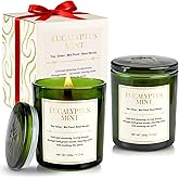 CJVIUS 2 Pack Candles for Home Scented,Wood Wick Eucalyptus Mint Scented Candle,22.6 oz 150 Hour Long Burning Lasting, Natural Soy Wax Candles Gifts Set