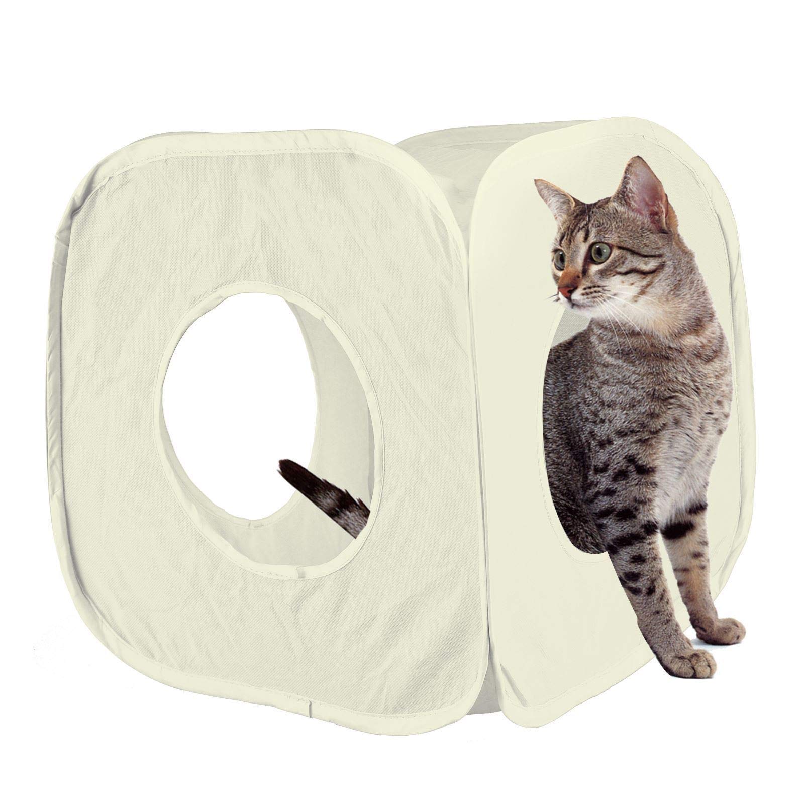 Pet Living Pop Up Cat Kitten Play Cube Fun Strong Box For Cat Rabbit Toy (Cream)