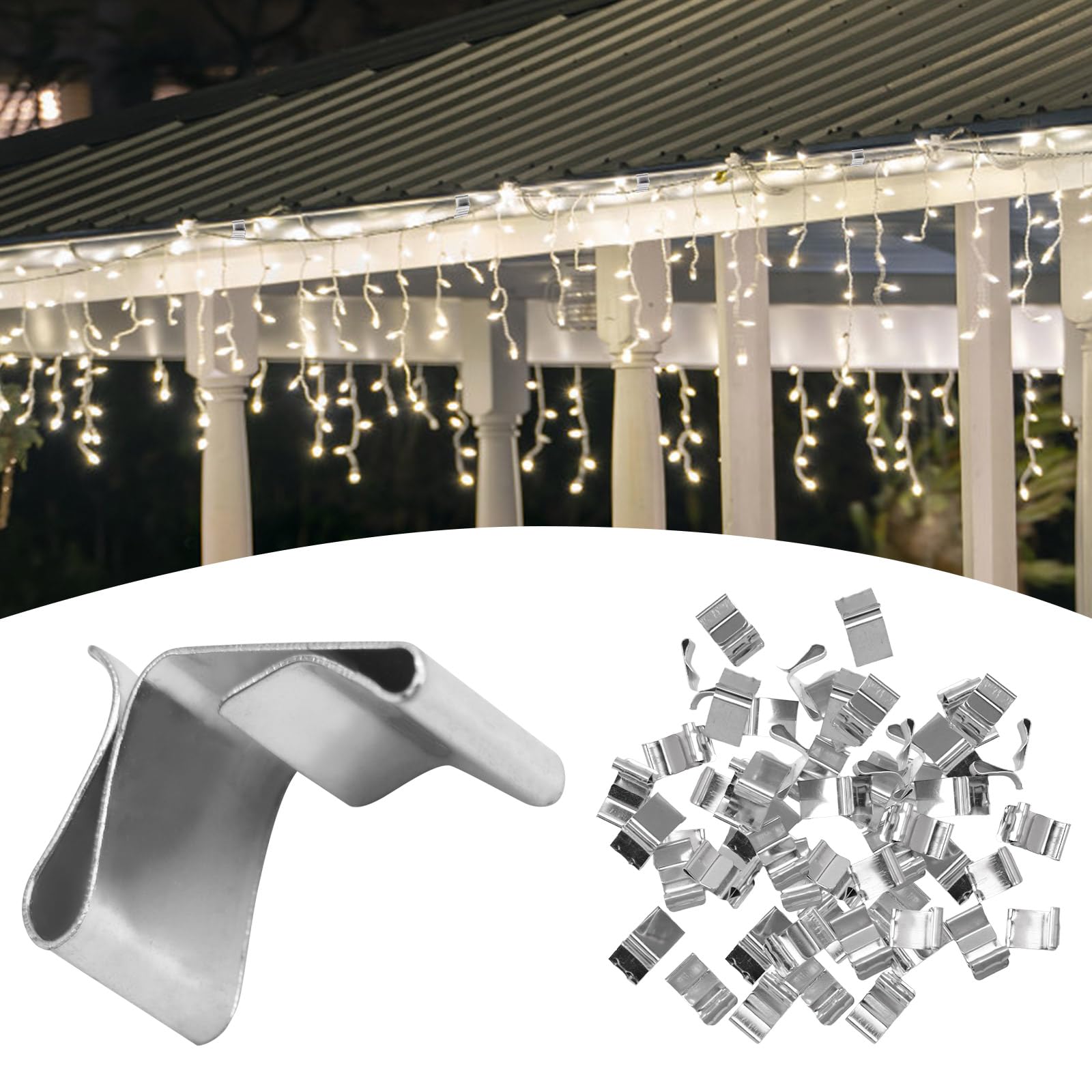 MOROBOR 60 PCS Medium Hooks Outdoor String Lights Clips Gutter Galvanized Holiday Lighter Roof Hooks Weatherproof Cable Hanger Hooks for Festival Decoration