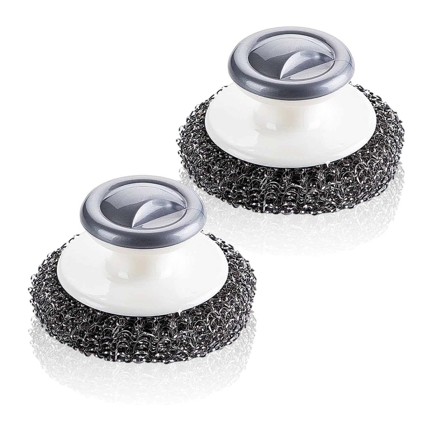 2 Pieces Steel Wool Scrubber, Stainless Steel Scrubber, Cleaning Brush with Handle, Steel Sponge Scouring Spiral Cleaning Brush, Suitable for Oven, Cleaning Pot (Grey)