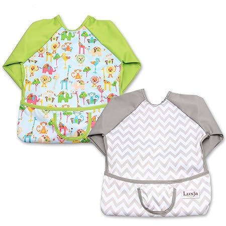 Luxja Baby Lätzchen mit Ärmel, Armellatzchen Abwaschbar, lange ärmel lätzchen für kleinkinder beim Essen und Spielen Smock Sc