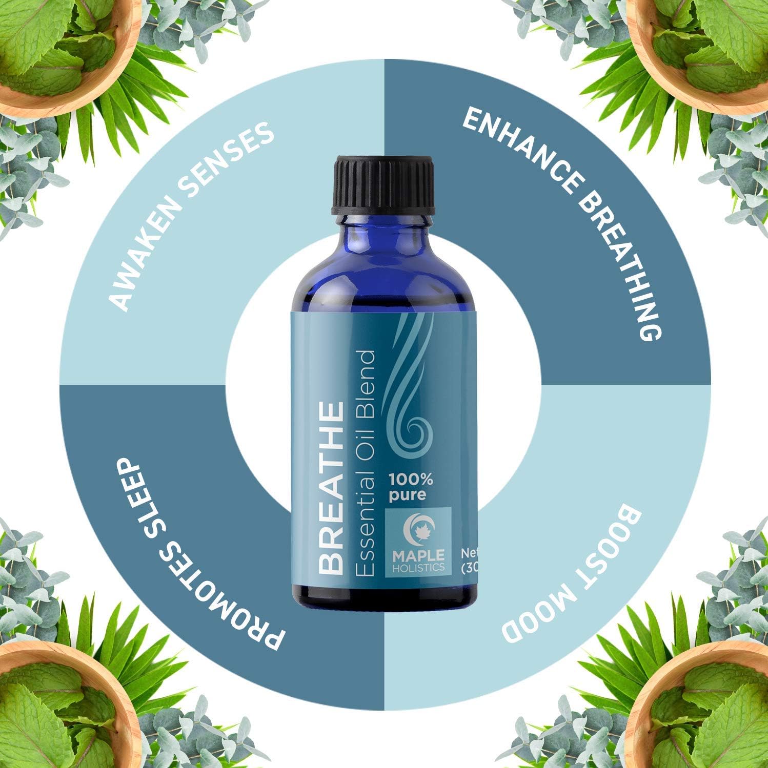 Pure Aromatherapy Essential Oil Blends - Eucalyptus Peppermint and Spearmint Breathe Essential Oils for Diffuser - Aromatherapy Oils for Snoring Solution and Natural Anxiety Relief with Tea Tree Oil: Health & Personal Care