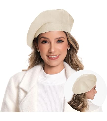 Women\'s French Style Flower Knitted Embroidery Beret Hats White Amazon.com: Flower Embroidery Beret Hat for Women, French  main image 4