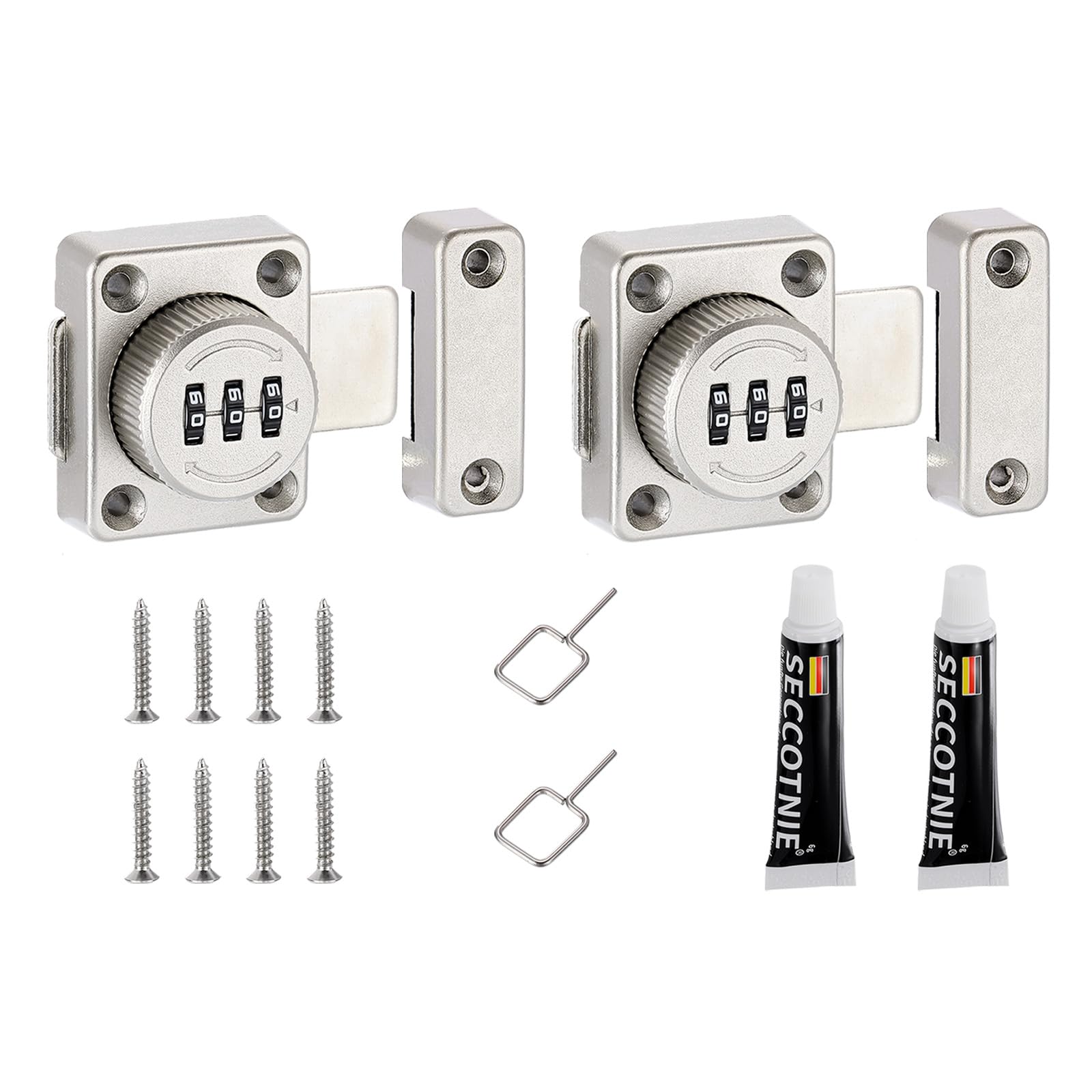 PATIKIL Cabinet Password Latch, 2 Pack Zinc Alloy Keyless Combination Lock 3-Digit Password Cabinet Lock Safety Lock for Cabinet Drawer Cupboard, Silver