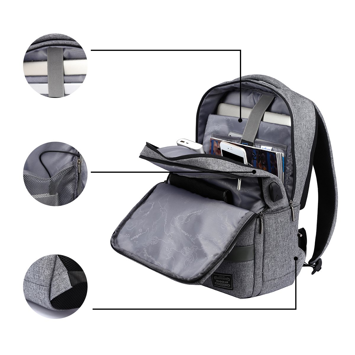 Water Resistant Laptop Backpack Anti-Theft Slim Business Bag with USB Charging Port Fits 15.6 Inch Laptop Notebook Macbook Tablet Computer for College Student Size 11.8\