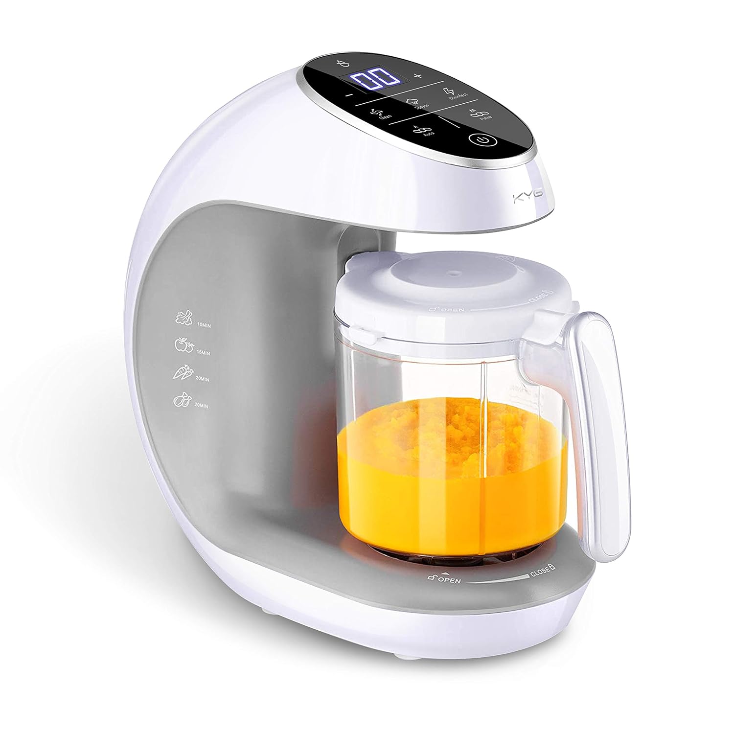 Babynahrungszubereiter KYG BFP-1800E 5 in 1 Babynahrung mit Dämpfen, Mixen, Auftauen und Heizung 220V-240V LED DIGITALES DISPLAY Berührungsempfindlicher Bildschirm BPA-frei