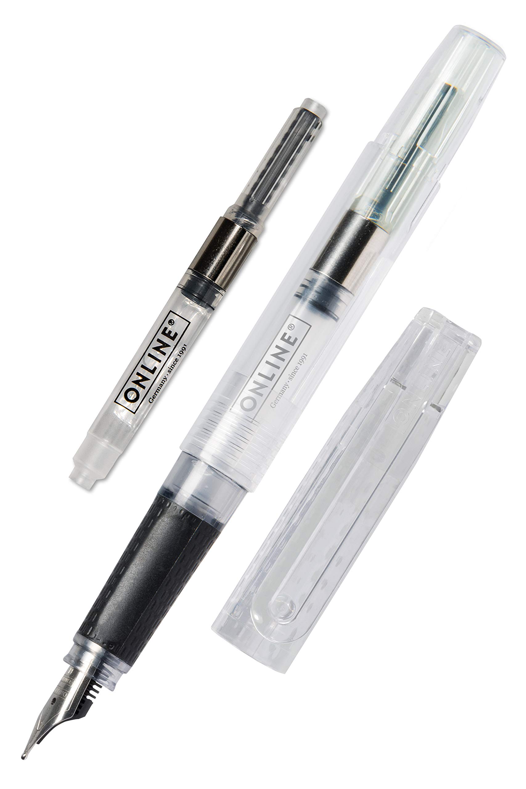Online Fountain pen bachelor, transparent fountain pen, iridium nib F, cartridge filler for standard ink cartridges, ergonomic grip, sustainable converter, for lettering/bullet journal/calligraphy