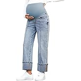 BLENCOT Maternity Jeans for Women Straight Leg Relaxed Fit Over Belly Pregnancy Denim Pants Maternity Clothes with Pockets