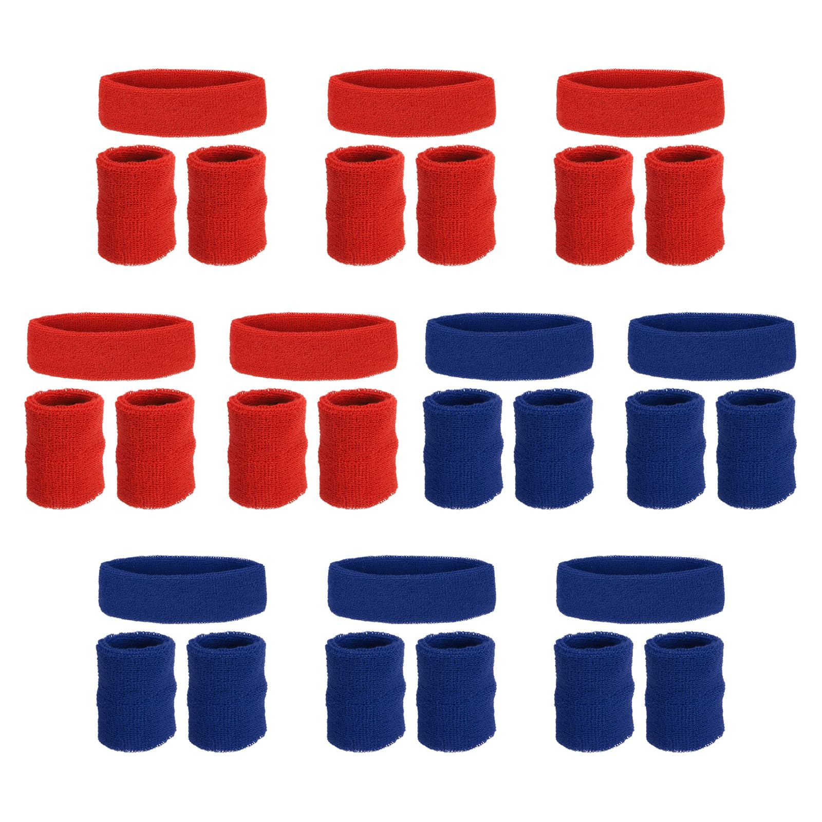 PATIKIL Sweatbands Headband Wristband, 10 Set/30Pcs Sweatband Terry Cloth for Sports Basketball Tennis Athletic Gym Working Out, Red, Navy Blue