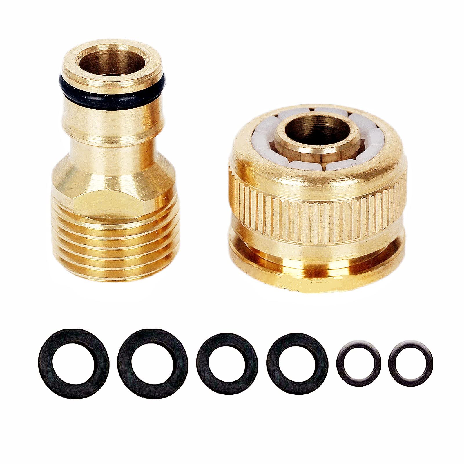 2Pack Brass Garden Hose Tap Connector,1/2" Male BSP Hose Connector & 1/2 inch Short Female Expanding Hose Connector,1/2" Brass Male Threaded Tap Adapter for Shower Hose,Female Threaded Faucet Adapter