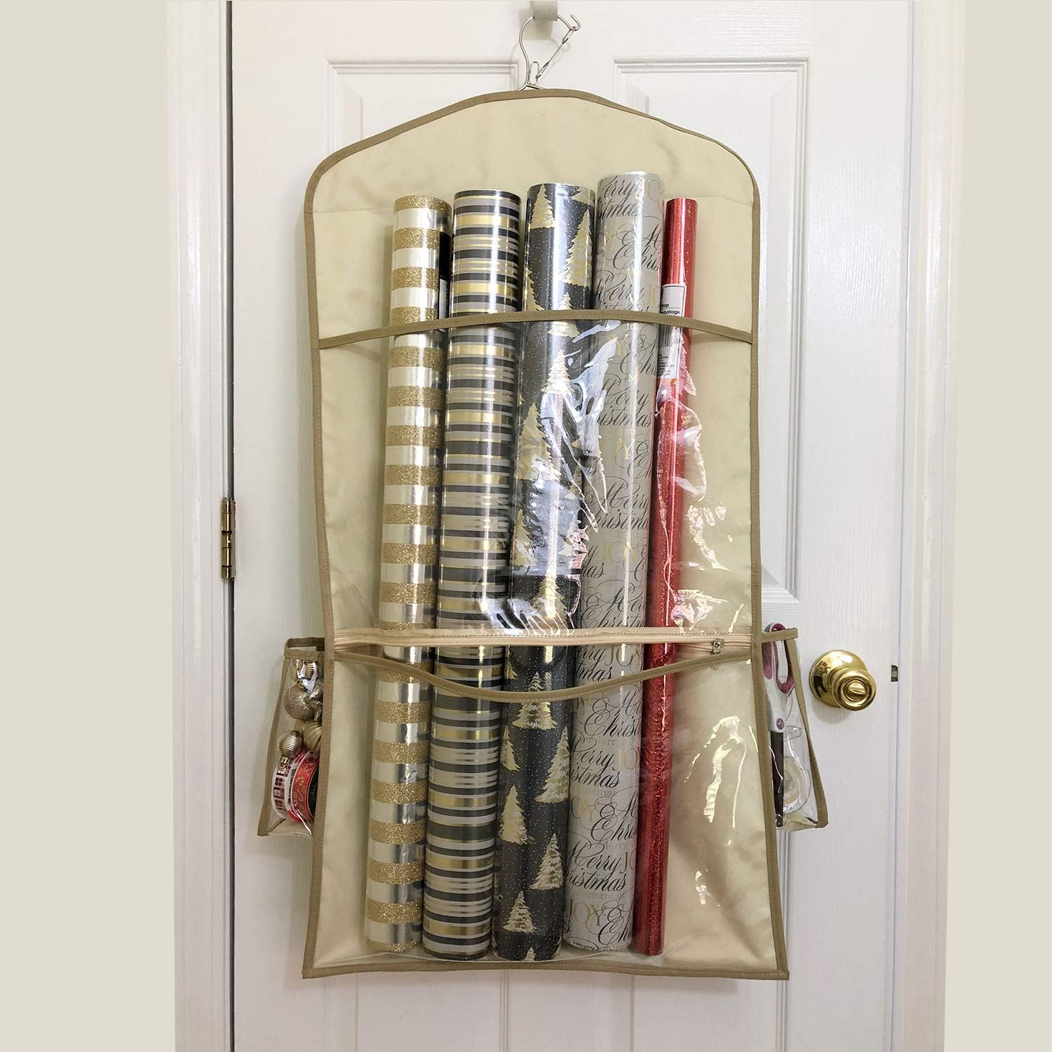 Clutter Keeper Deluxe Double Sided Hanging Gift Wrap Organizer with Multiple Pockets to Organize Your Christmas Wrap, Gift Bags, Bows, Tape, Scissors and More: Home & Kitchen