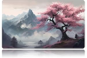 BVDIKMI Playmat for MTG, Card Game Mat Non-Slip Rubber Base and Stitched, 24 x 14 inch TCG Play Mat for MTG and Other Card Games (NO Zones), Mountain View Peach Tree