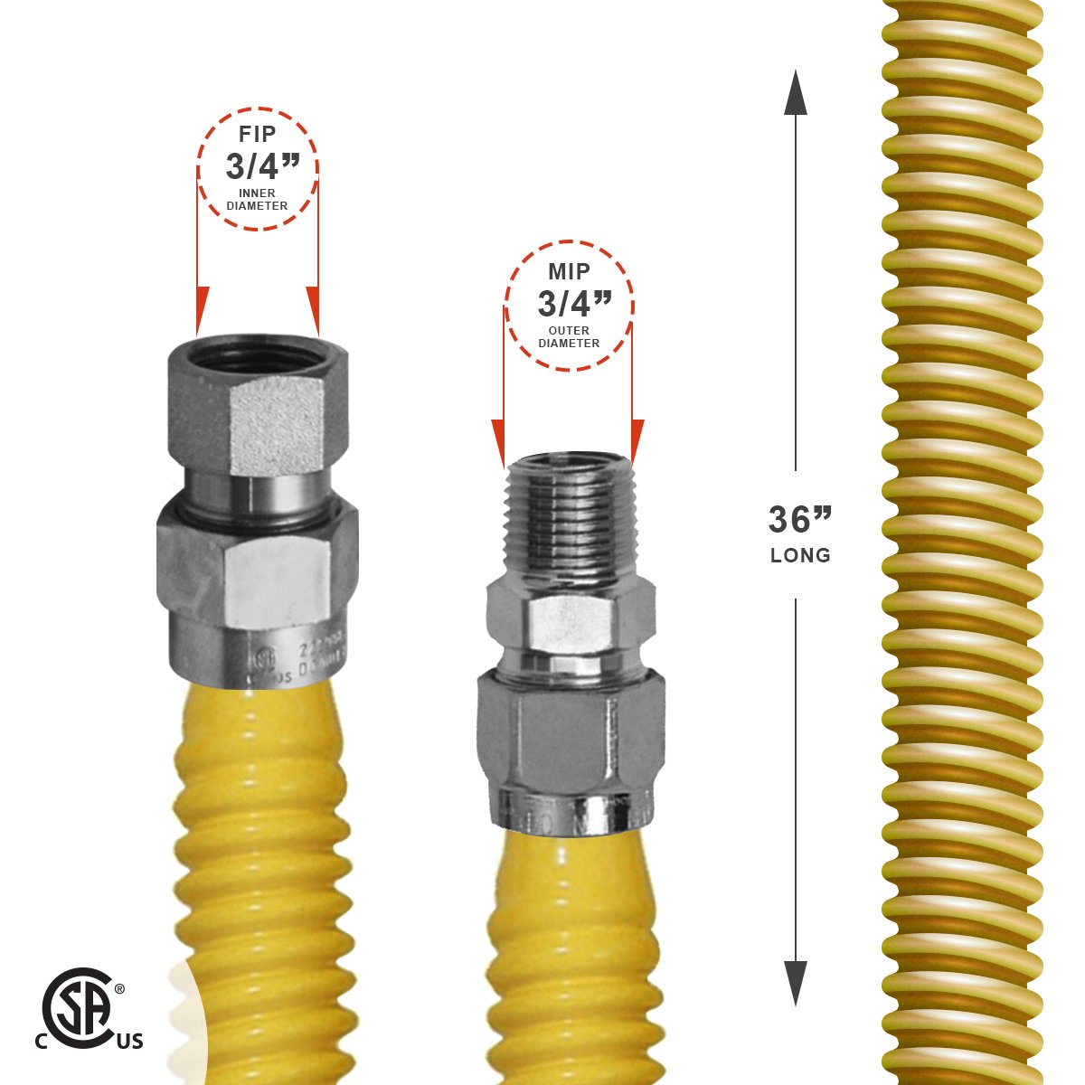 thumbnail image 2 of EZ-FLUID 48" Stainless Steel Gas Flex Line – 3/4 MIP X 3/4 FIP, Tankless Water Heater 2 of 6