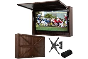 Coperat Outdoor TV Enclosure, Solid Wood Outdoor Television Hard Cover, Weatherproof Outdoor TV Case with TV Wall Mount Bracket, Up-Flip Door & 600D Oxford Outdoor TV Cover (Fits 32-55 Inch) (Oak)