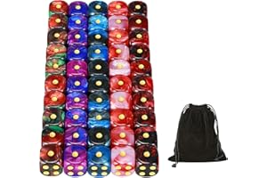 YOUSHARES 50 Pack D6 Dice Set with Pouch –16mm Multicolored 6 Sided Dice for Tenzies Dice Game and Yahtzee, Perfect Dés for B