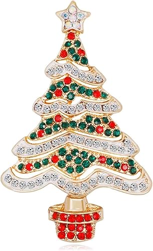 Amazon Mondora プロム ブローチ ピン クリスマスツリー レディース エナメル オーストリアクリスタル ゴールドトーン レッド グリーン ブローチ 通販