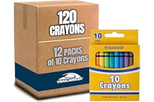 Trail maker Wholesale Bright Wax Coloring Crayons in Bulk - 10 Per Box, 12 Box Bundle Art Set