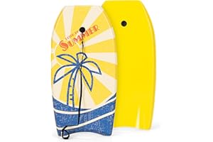 GYMAX Surf Board, 37” Lightweight Foam Bodyboard with Wrist Leash, Portable Floating Pad for Swimming Pool, River, Sea, Kids 