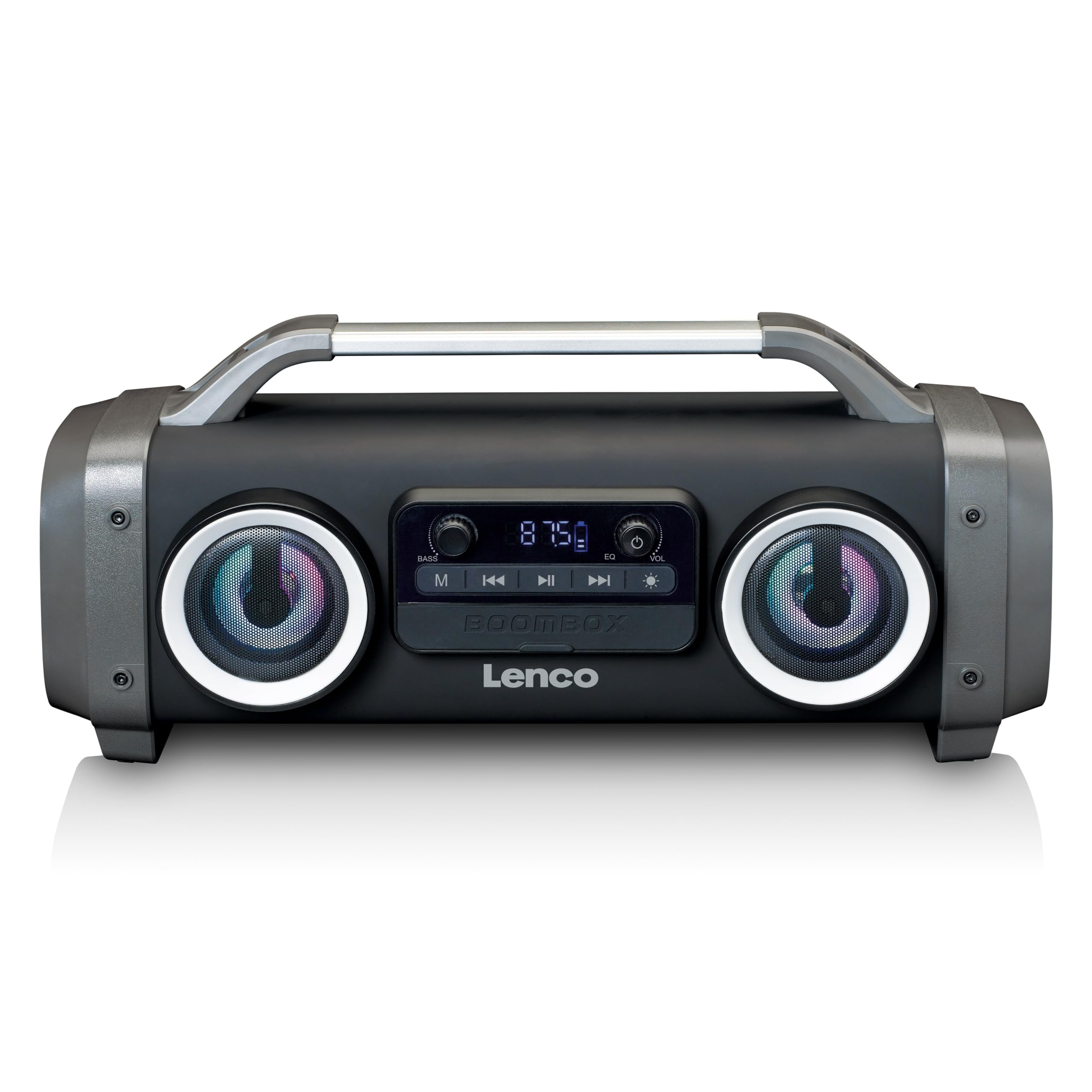Lenco SPR-100 Boombox - IPX4 Waterproof Bluetooth 5.0 Boombox - Integrated 4400 mAh Battery - 25 Watt RMS - FM Radio Receiver - Light Effects - Equaliser - Wireless Music Streaming - Black