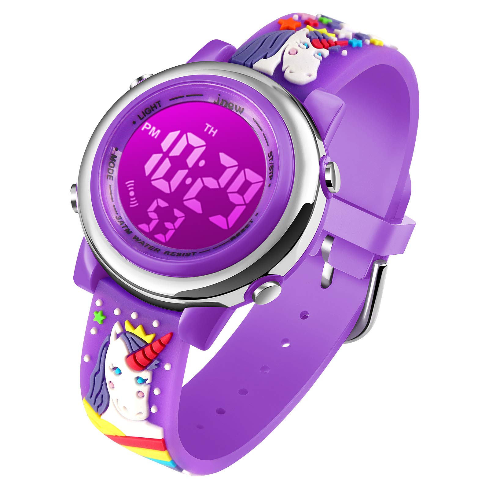 VenSten Unicorn Watch Gifts for Kids Age 3-10 - Upgrade 3D Cute Cartoon 7 Color Lights Kids Digital Waterproof Sports Outdoor Watches with Alarm Stopwatch for Girls Boys Little Child Purple