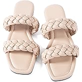 Mtzyoa Women's Sandals Casual Braided Dressy Summer Square Toe Quilted Flat Sandals