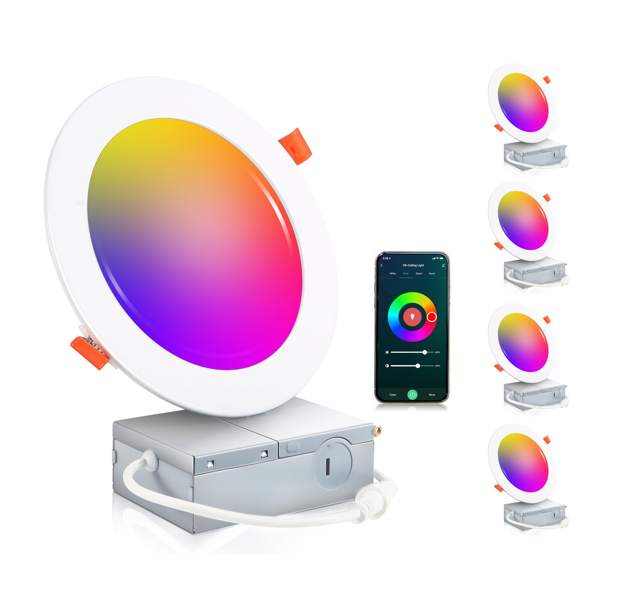 Photo 1 of CLOUDY BAY [4 Pack 6inch Smart WiFi LED Recessed Lights,RGBCW Color Changing Recessed Lighting,Compatible with Alexa and Google Home Assistant,No Hub Required,15W 2700K-6500K,CRI90+ Wet Location