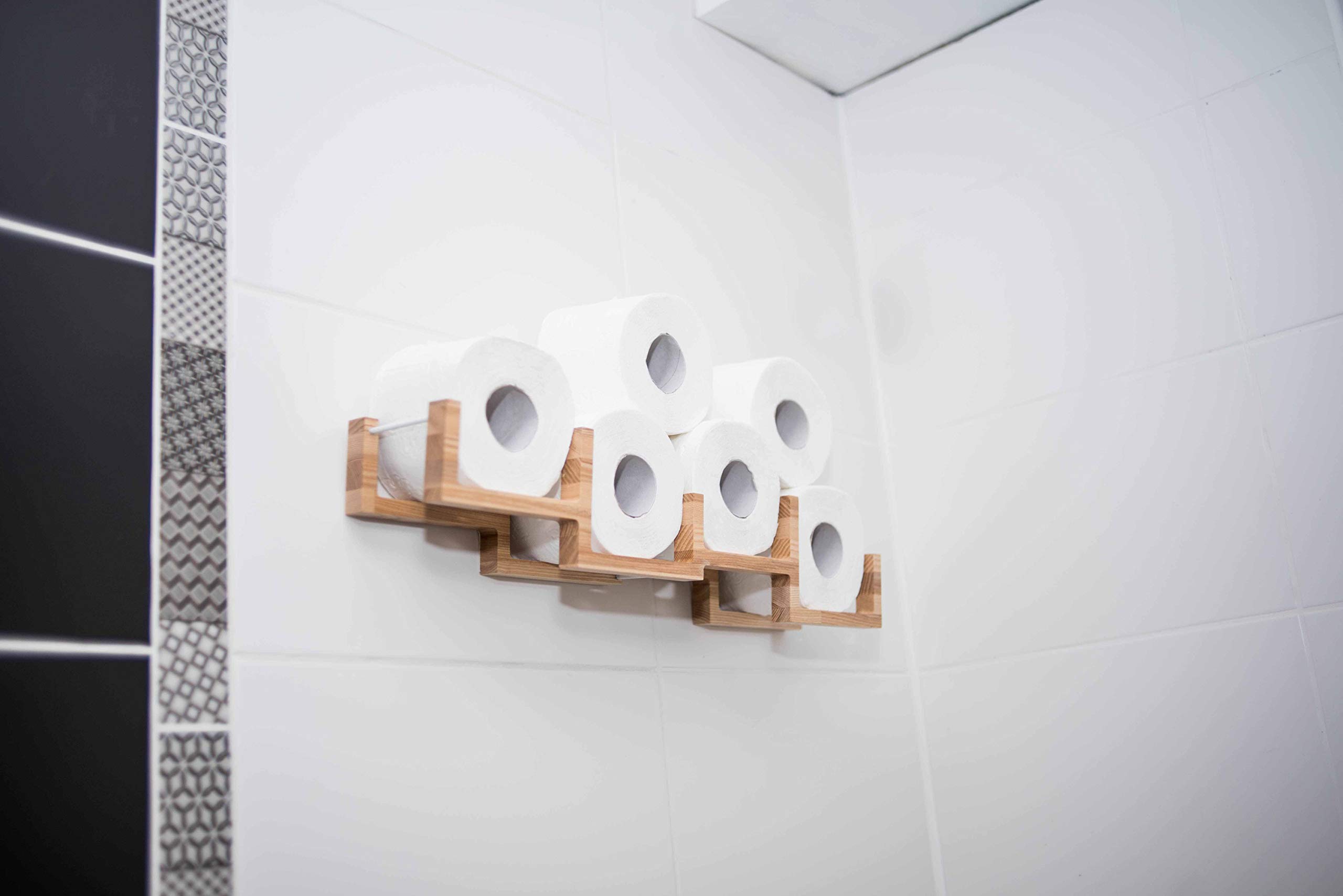 Wood toilet paper holder shelf wood holder for toilet paper-Bricks (Clear)