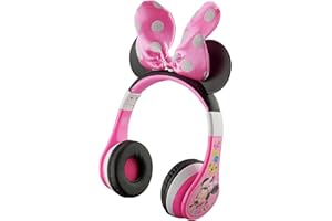 eKids Minnie Mouse Kids Bluetooth Headphones, Wireless with Microphone Includes Aux Cord, Volume Reduced Foldable Headphones for School, Home, or Travel, Pink