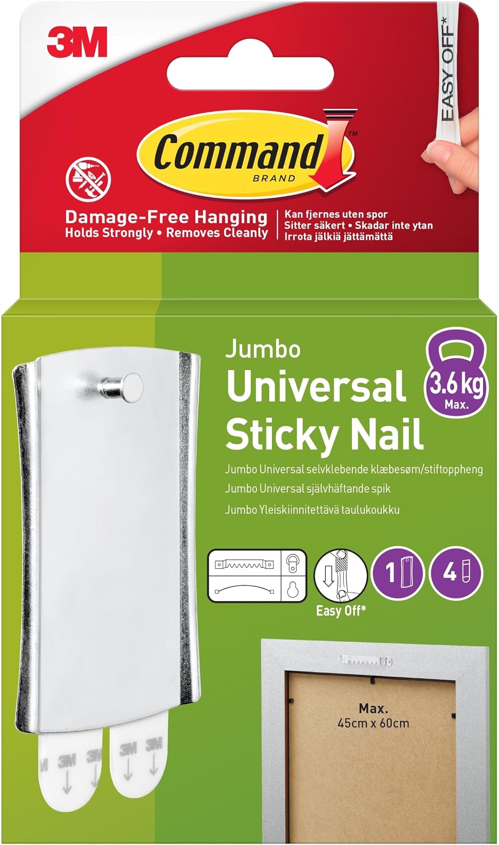 Command Large Metal Universal Picture Hanger 1 Hook 3.6kg Damage-Free Wall Decor