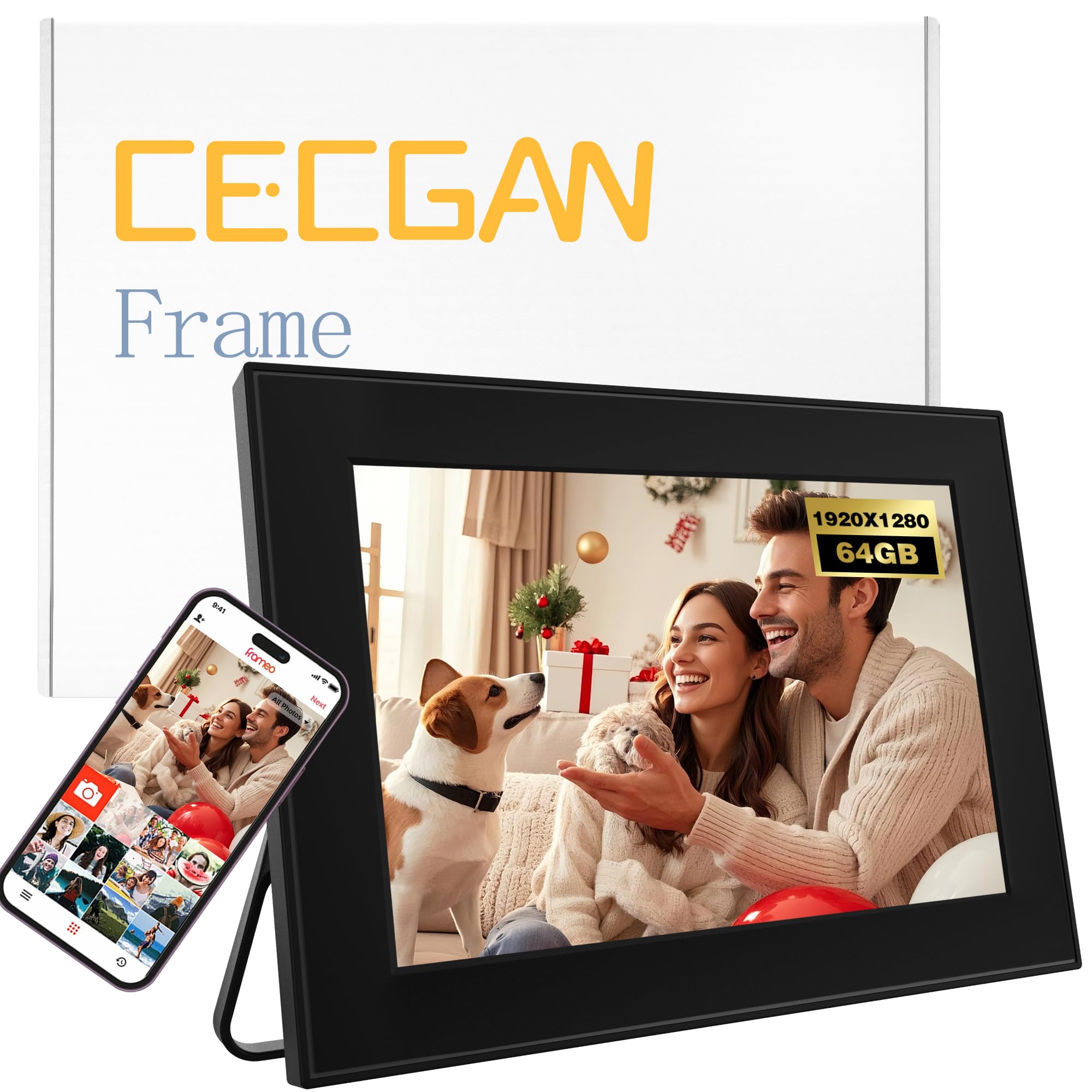 Photo 1 of 10.6 Inch Digital Photo Frame, 64GB Memory, 1920x1280 Resolution, Touch Screen, Frameo App for Instant Photo & Video Sharing, WiFi 6 Connection, Upload via SD Card & USB, Auto Rotate, Black Color
