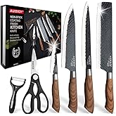 AUIIKIY 6 Pieces Professional Kitchen Knives Set With Giftbox, High Carbon Stainless Steel Forged Kitchen Knife Set, Sharp Chef Knife Set For Chef Cooking Paring Cutting Slicing (High Carbon Black)