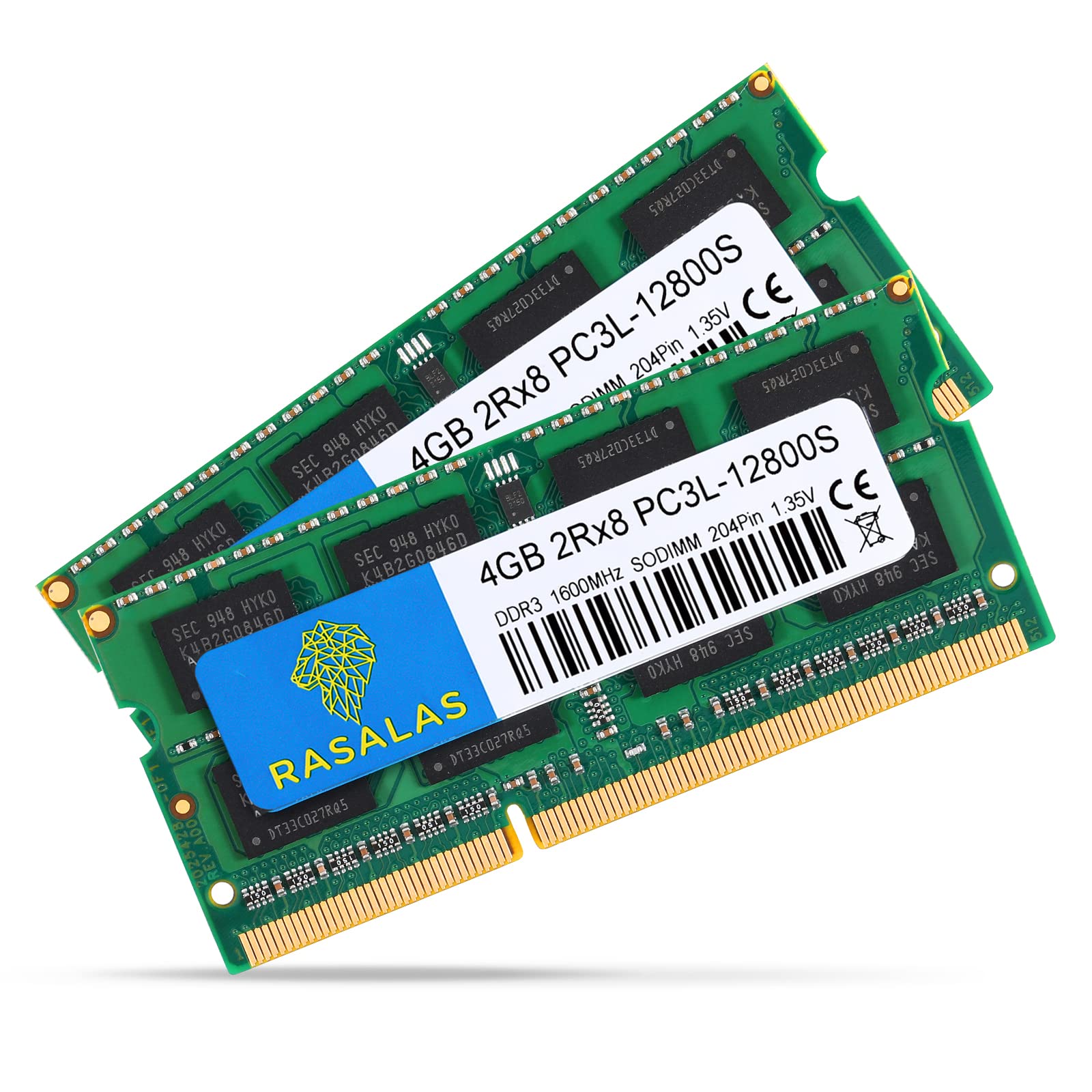 Rasalas 8GB Kit (2x4GB) PC3-12800 DDR3L 1600MHz SODIMM, 4GB DDR3 1600 2Rx8 PC3L-12800S 1.35V 204-Pin CL11 Dual Rank Laptop RAM Memory