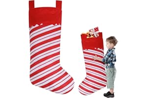 Asisca 2 Pack Jumbo Candy Cane Christmas Stockings, 38 Inches Large Red and White Felt Christmas Stockings for Xmas Tree Fireplace Hanging Decor and Holiday Party Family Home Decorations
