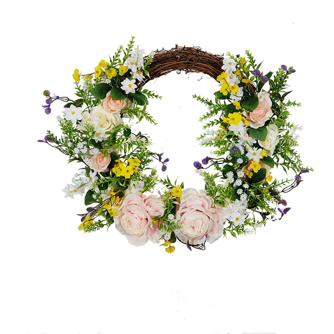 FLCSIed Artificial Peony Wreath Handmade Flower Wreath with Eucalyptus Leaves Summer Spring Grapevine Wreaths Decoration for Door Farmhouse Party Wedding Home Wall Hanging Decor