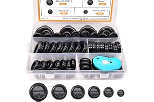 mankk 53Pcs 6 Sizes Rubber Grommet Kit Double Sided Round Rubber Hole Grommet with Retractable Knife for Wire Protection Dril