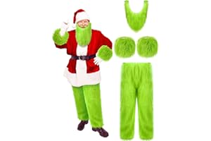 Skicuff 4 Pcs Adult Christmas Green Cosplay Costume Accessories Big Monster Furry Pants Santa Beard Faux Fur Wrist Cuff